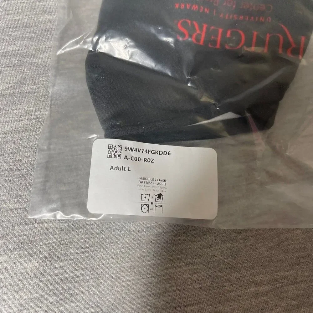 Rutgers University Black Cloth Reusable Face Mask in Sealed Bag
